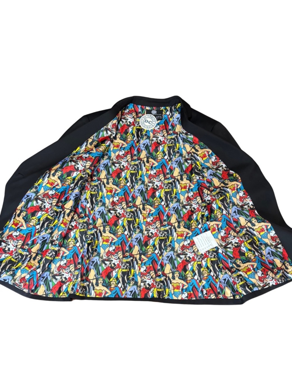 DC Comics Black Blazer with Multicolor Comic-Print Lining Size 22 or 2X - Picture 4 of 7
